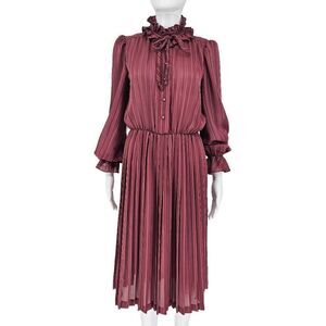 Vintage ZiZi Pleated 70's Maxi Dress Burgundy S